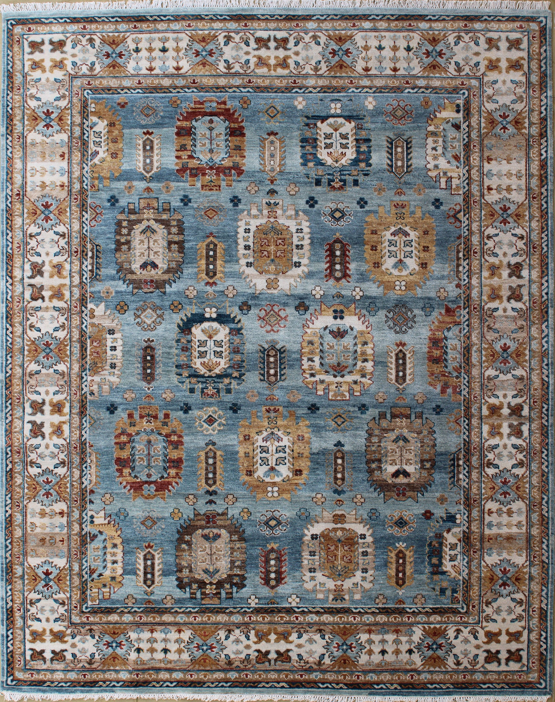 Serapi Blue and Ivory Traditional Rug 8ft x 10ft - Handknotted Carpet Manufacturer Mirzapur